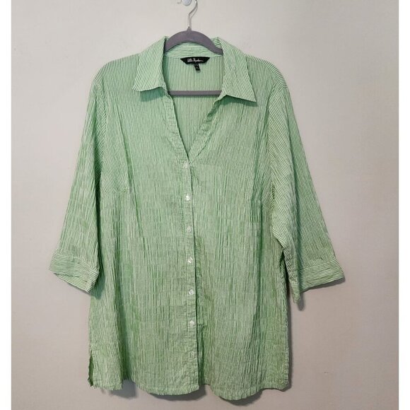 Ulla Popken plus size women 20-22 green stripes button down collared shirt - Picture 1 of 12